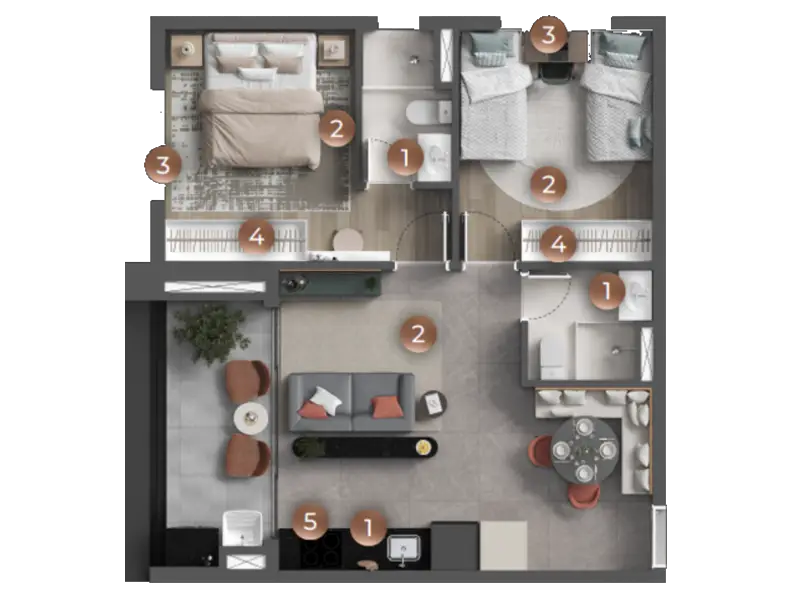 Planta 59m² Liv Stay Residence