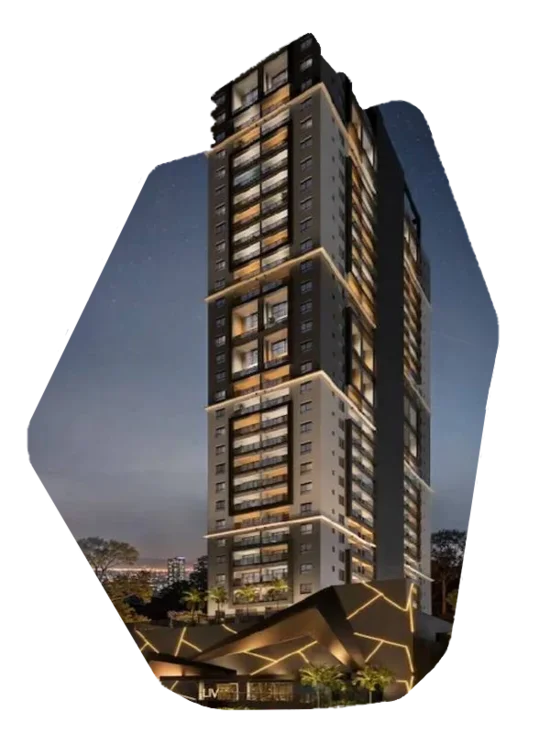 Perspectiva da fachada do Liv Stay Residence em Alphaville